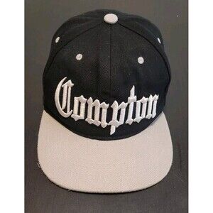 COMPTON Hat - Embroidered Olde English LA Snapback Cap Black & Gray Snapback